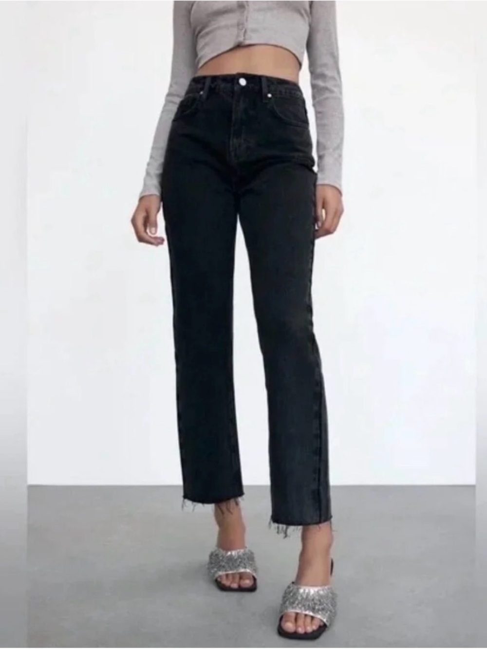 Zara Black Straight-Leg High Waist Jeans - Picture 1 of 5
